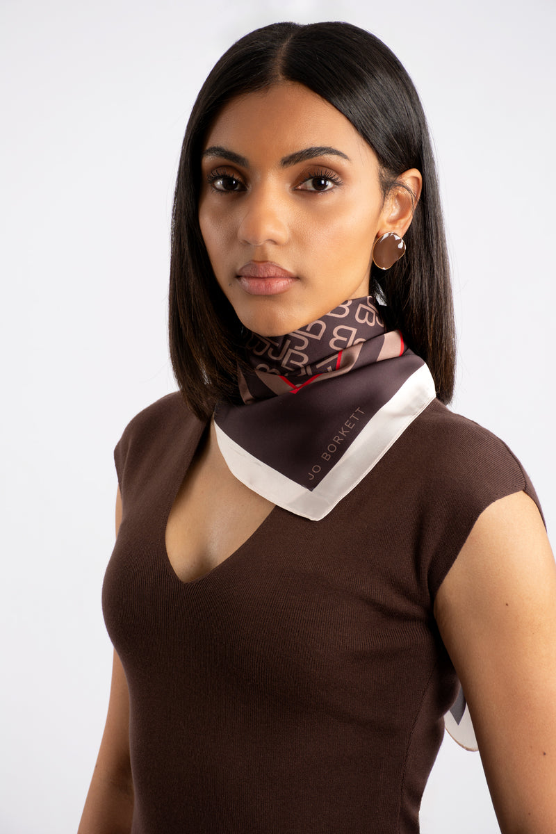 Silk Touch Lux Logo Neckerchief - Brown
