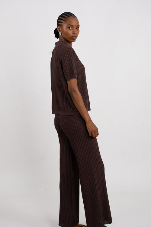 Knitted Rib Pants - Brown