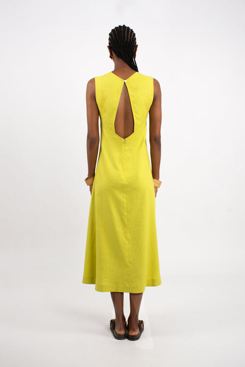 Linen Blend V Neck Midi Dress