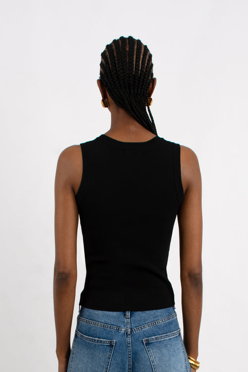 Logo Knitted Tank Top - Black