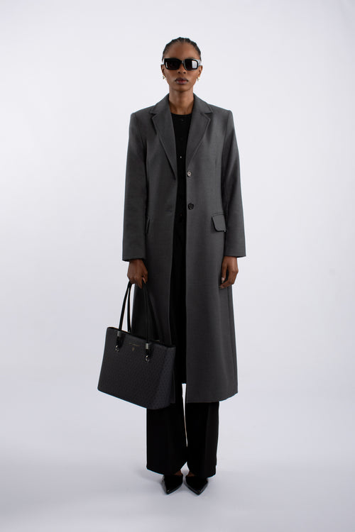 Single Breast Twill Midi Coat - Grey