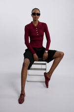 Rib Knit Polo Shirt - Burgundy