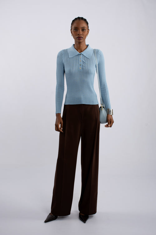 Rib Knit Polo Shirt - Blue