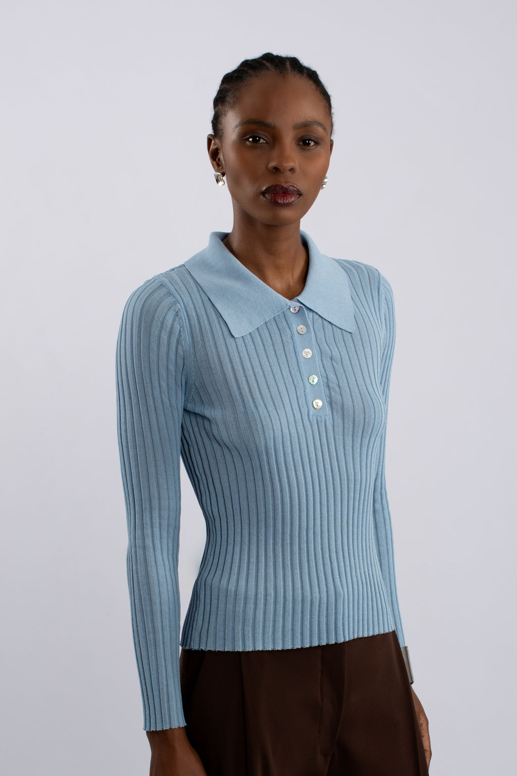 Rib Knit Polo Shirt - Blue – Jo Borkett Fashions PTY LTD